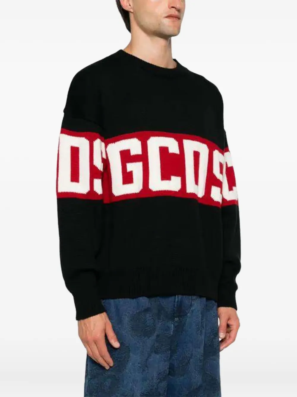 Gcds Black Sweater With Bold Red Band And Block Letters In Black