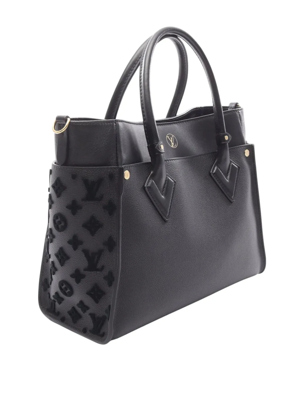 Pre-owned Louis Vuitton 2021-2025 Monogram Tuffetage On My Side Mm Satchel In Black