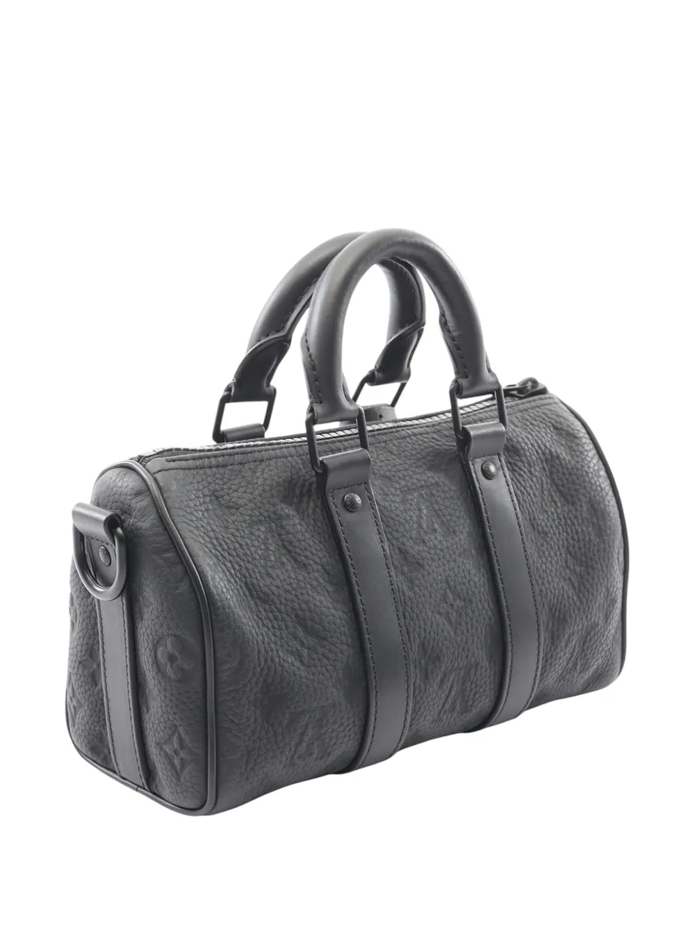 Pre-owned Louis Vuitton 2021-2025 Monogram Taurillon Keepall Bandouliere 25 Satchel In Black