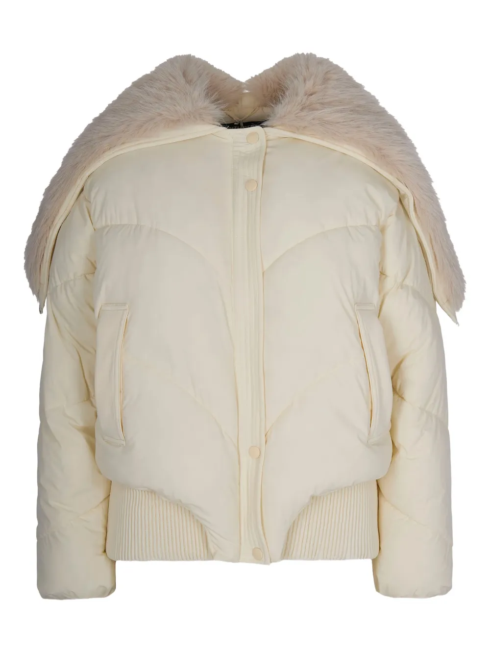 Patrizia Pepe Oversized Short Bomber Jacket With Fluffy Collar In Wooly White In Neutral