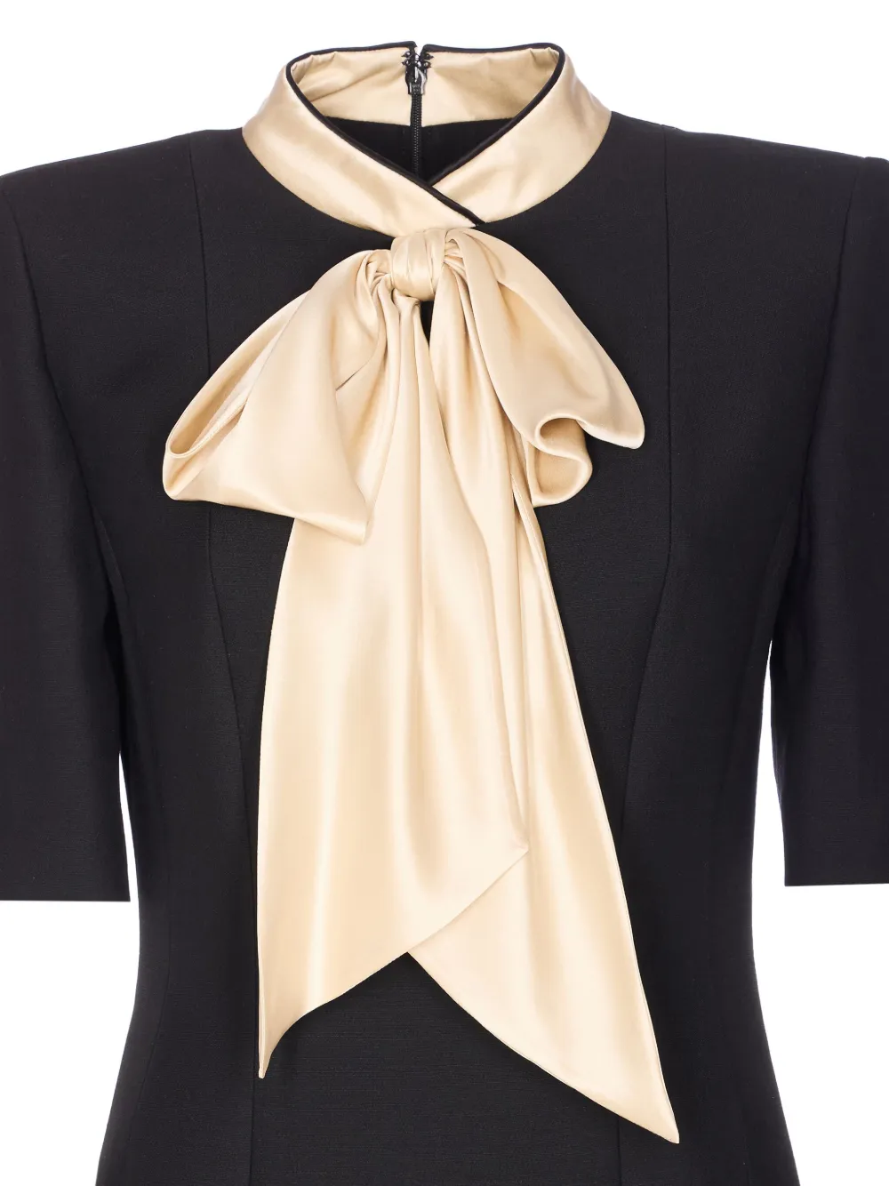 Valentino Womens Nero Champagne Bow-embellishment Short-sleeves Wool And Silk Mini Dress In Black