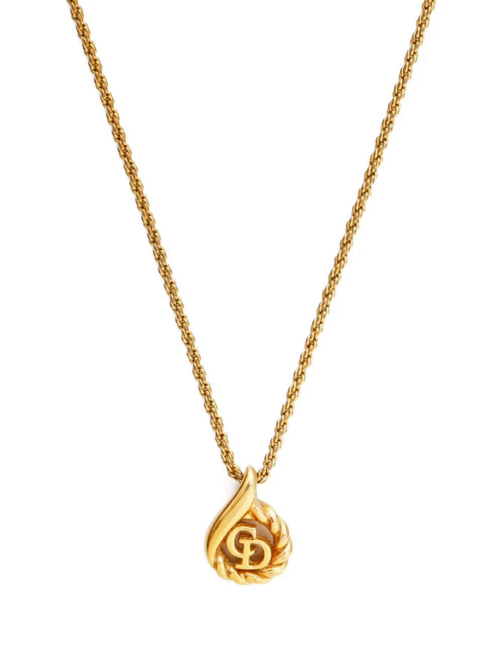 Pre-owned Dior 1970-1990 Logo-pendant Necklace In Gold