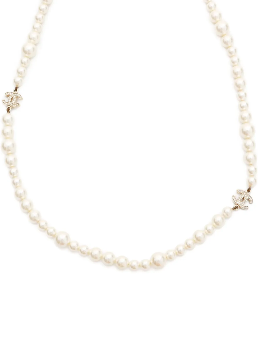 Pre-owned Chanel 2010 Cc-logo Faux-pearl Necklace In Gold