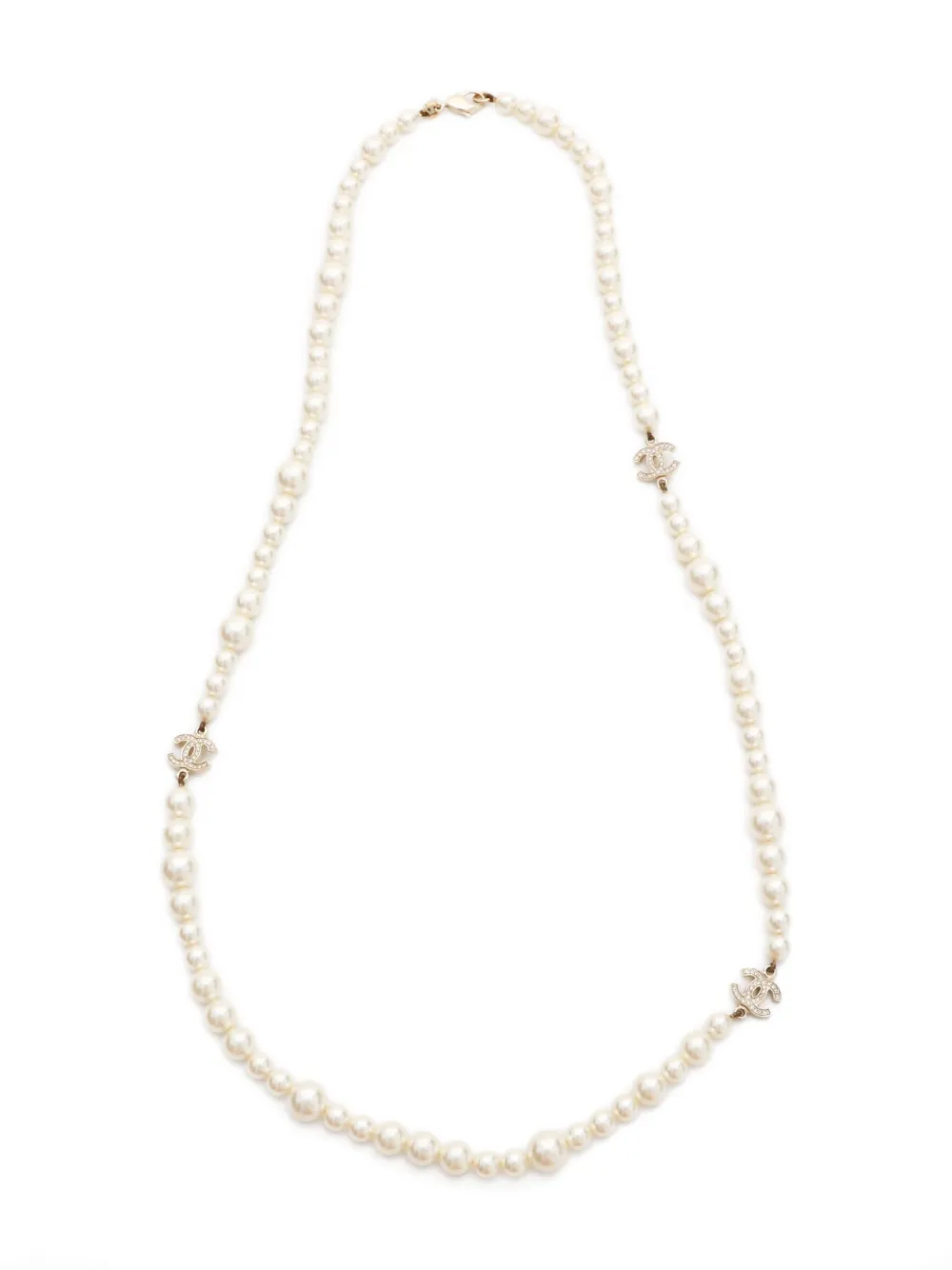 Pre-owned Chanel 2010 Cc-logo Faux-pearl Necklace In Gold