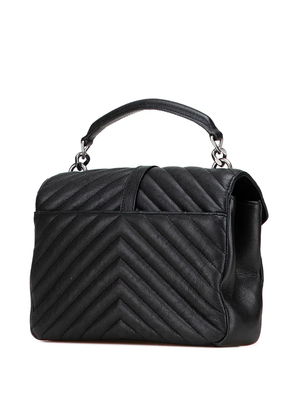 Pre-owned Saint Laurent 2020 Medium Quilted Chevron Sheepskin College Satchel In Black