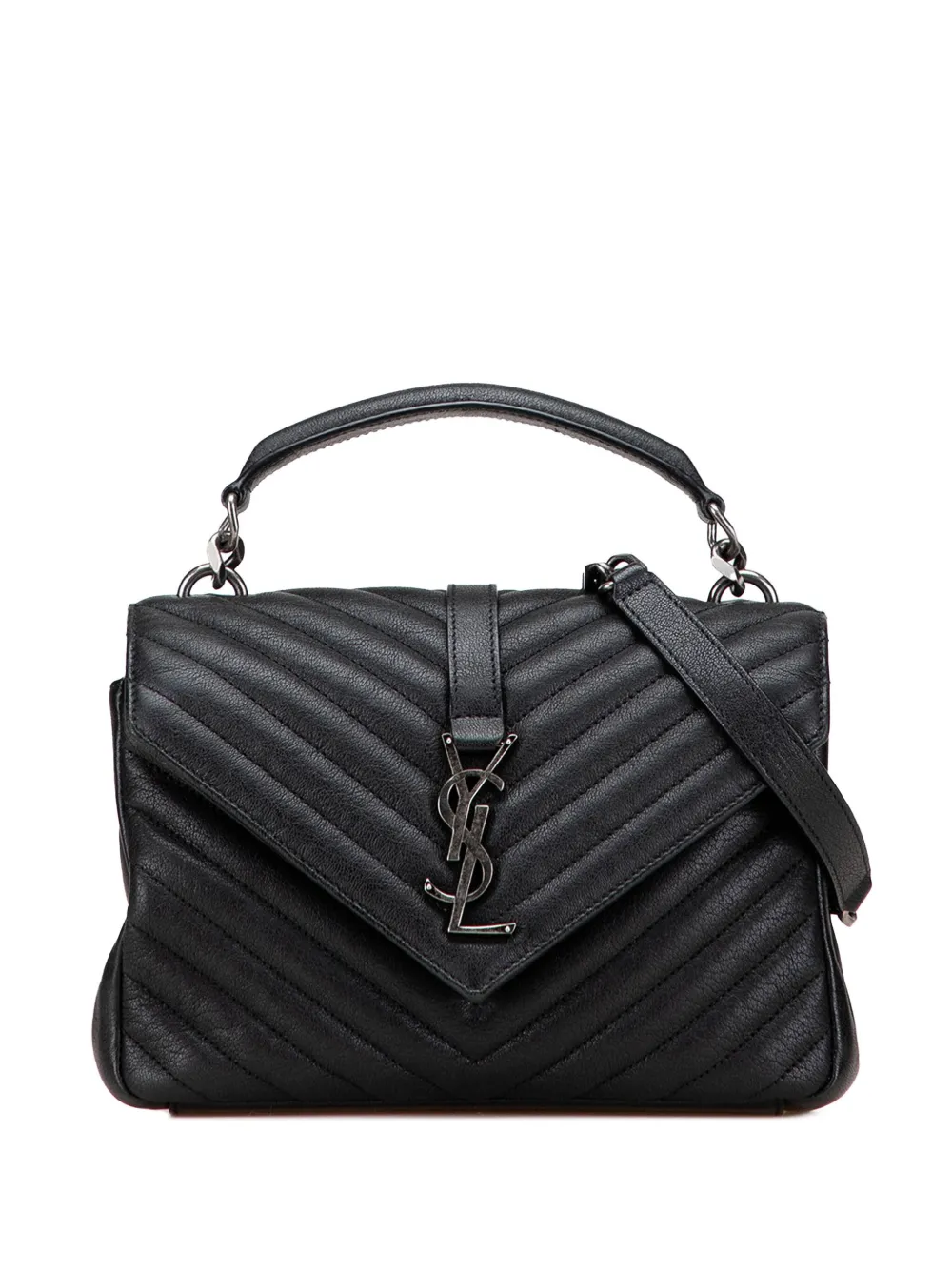 Pre-owned Saint Laurent 2020 Medium Quilted Chevron Sheepskin College Satchel In Black