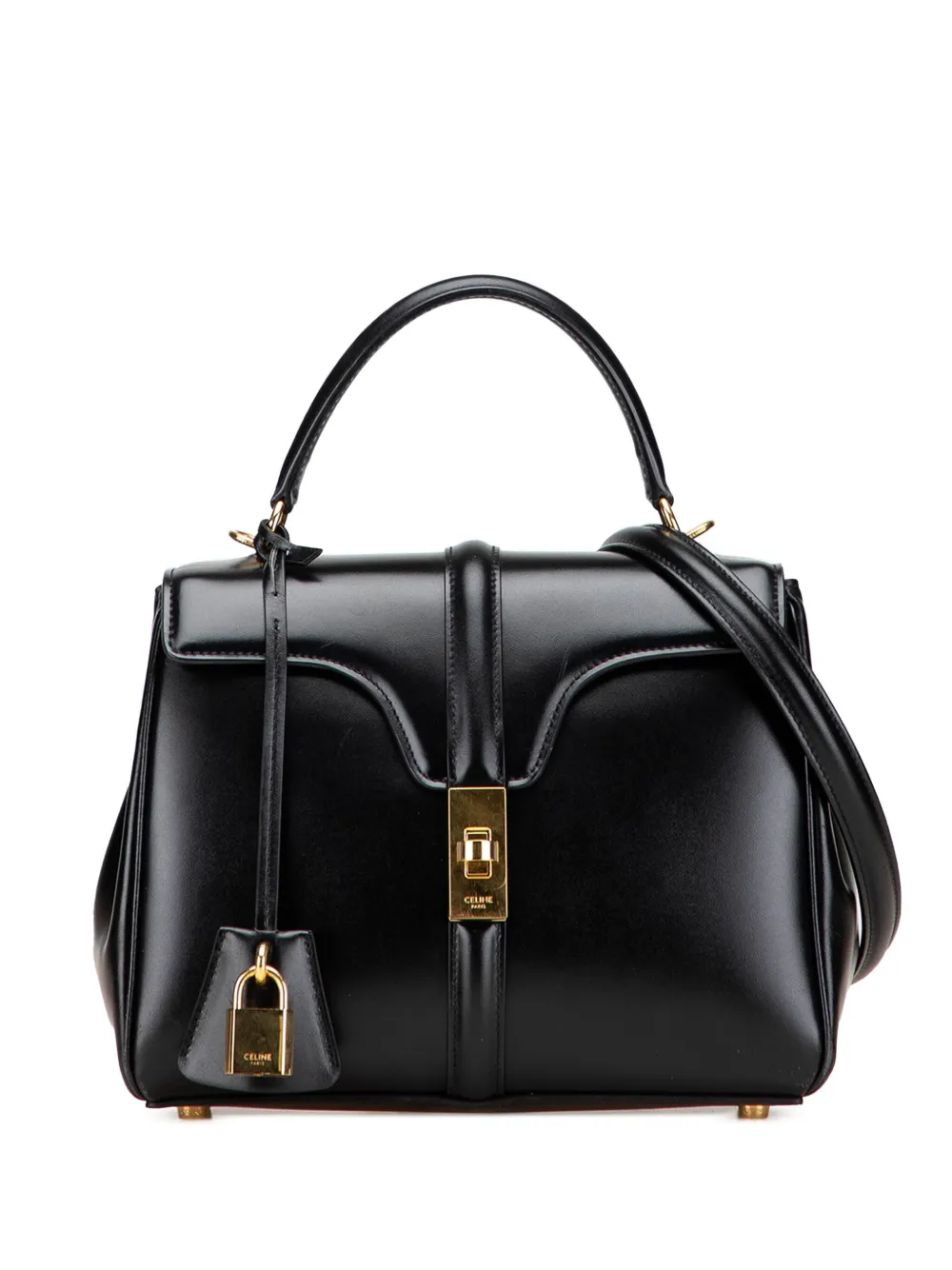 Pre-owned Celine 2021 Small Leather 16 Satchel In Black