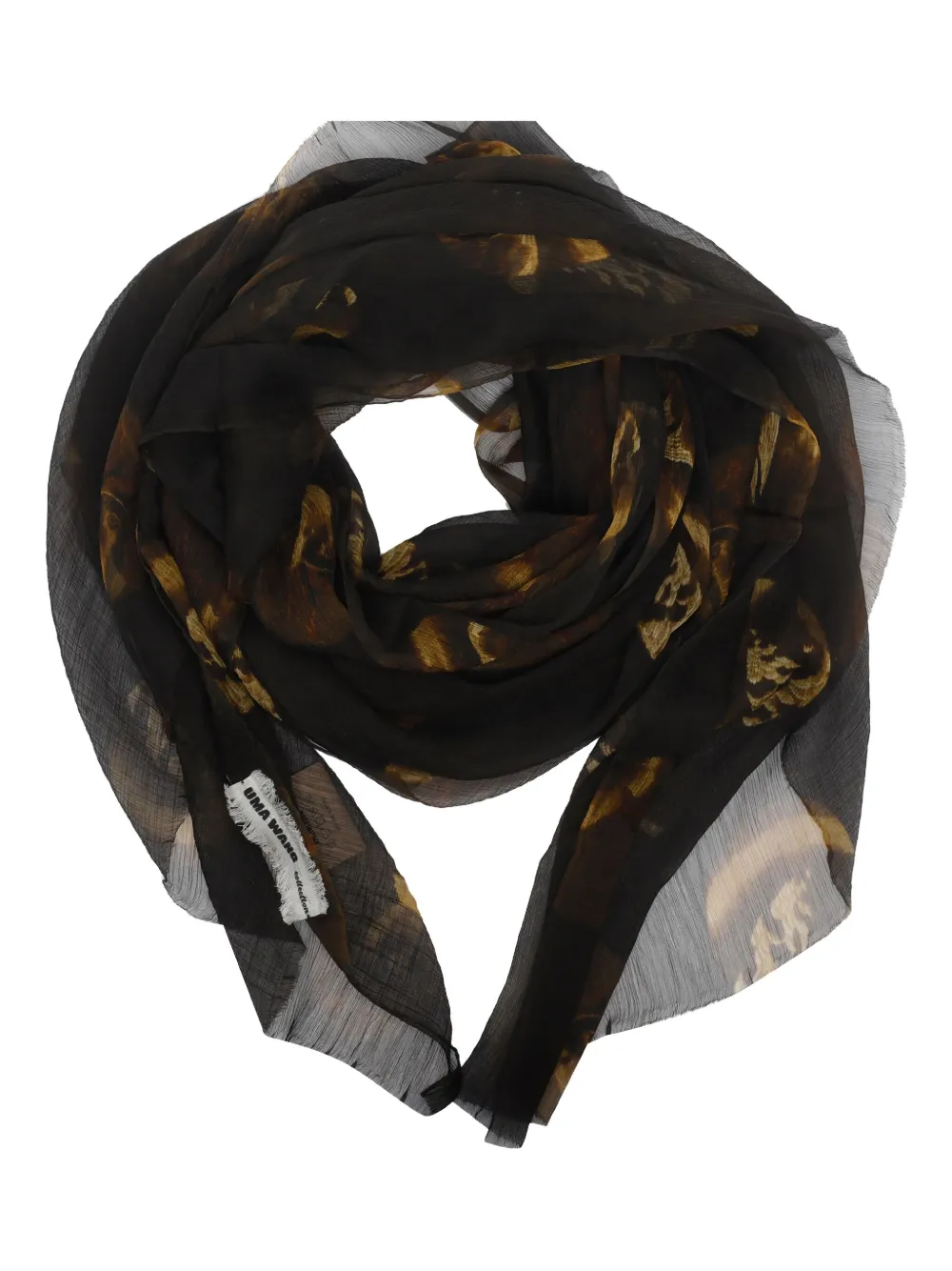 Uma Wang Abstract Patterned Lightweight Sheer Rectangular Scarf In Brown