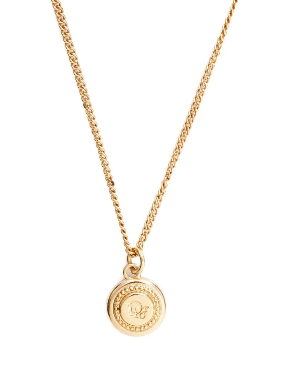 Pre-owned Dior 1980-2000s Logo-pendant Necklace In Gold