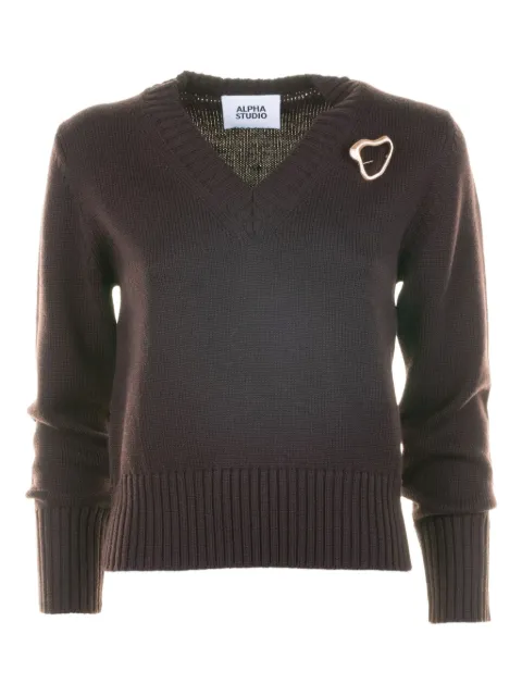ALPHA STUDIO v-neck brooch-detail sweater