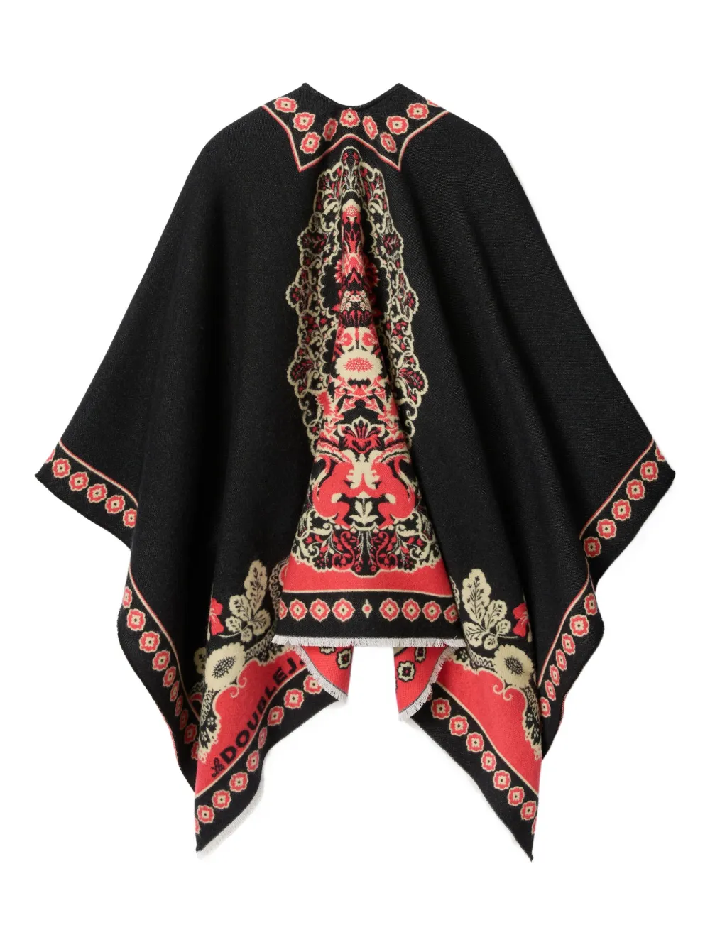 La Doublej Soul Floral-print Poncho In Black