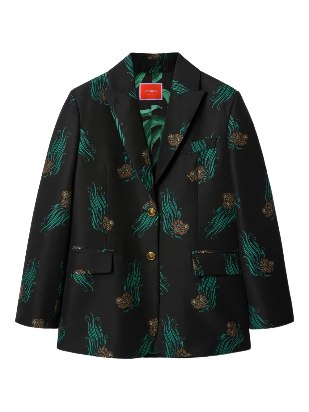 La Doublej Jones Floral-print Button Jacket In Black