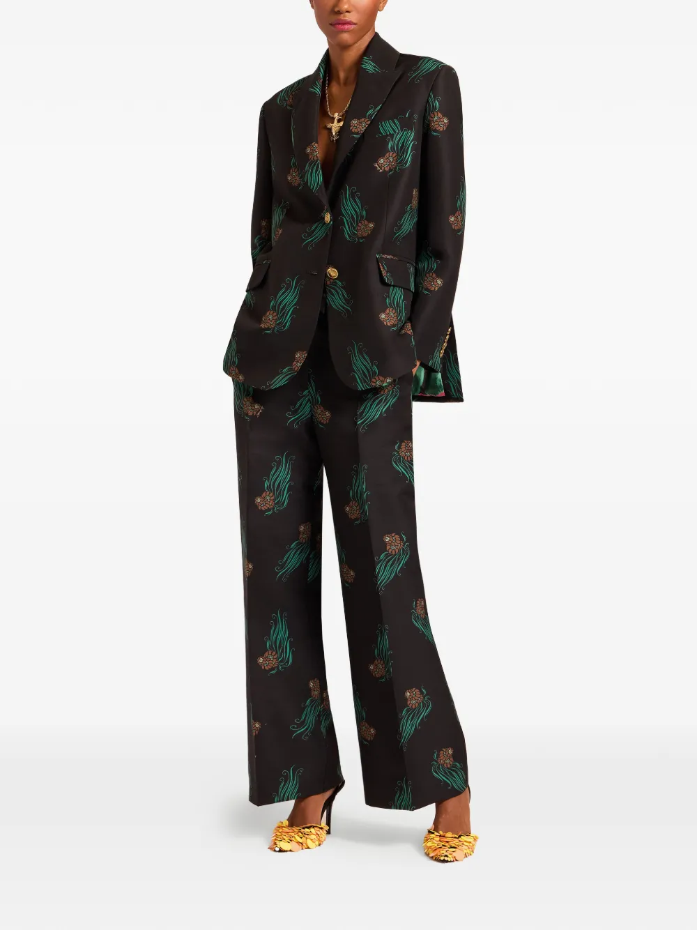 La Doublej Jones Floral-print Button Jacket In Black