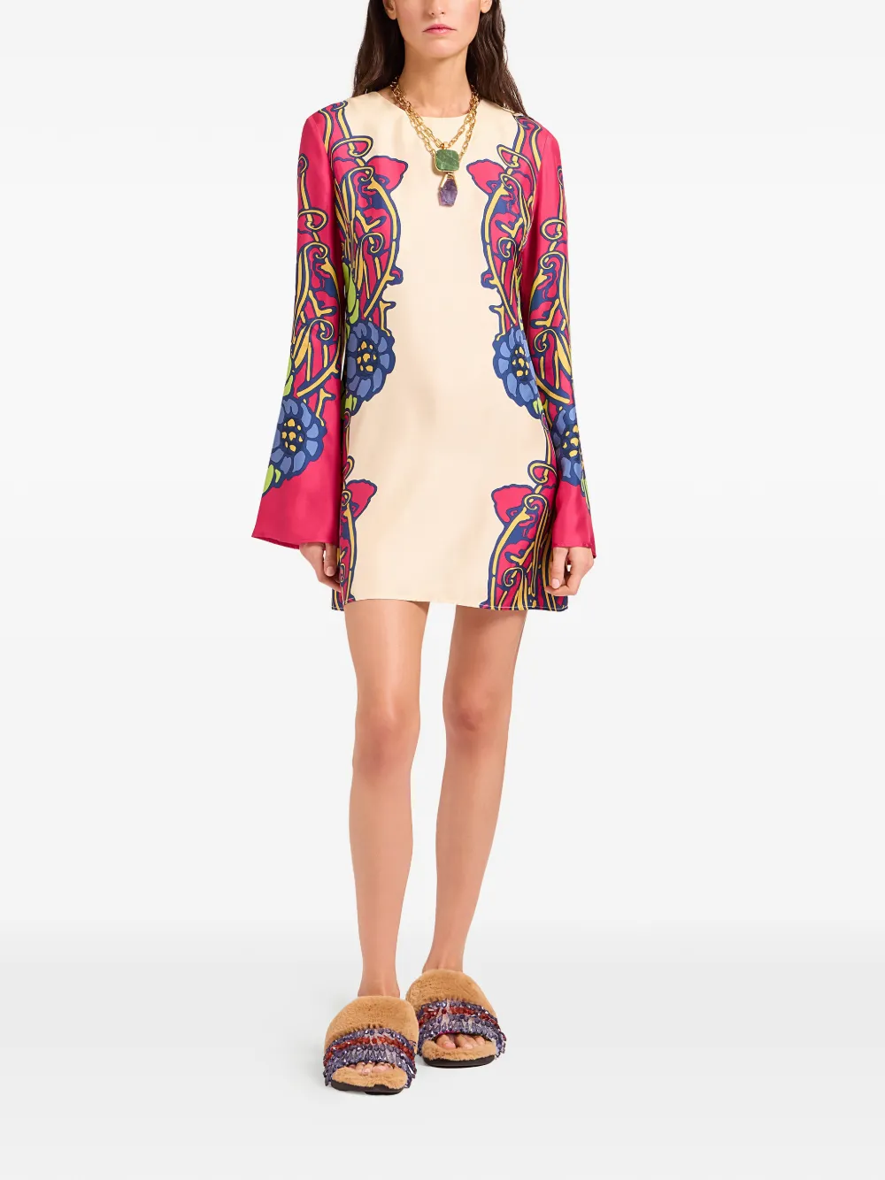 La Doublej Supreme Swing Floral Mini Dress In Neutral