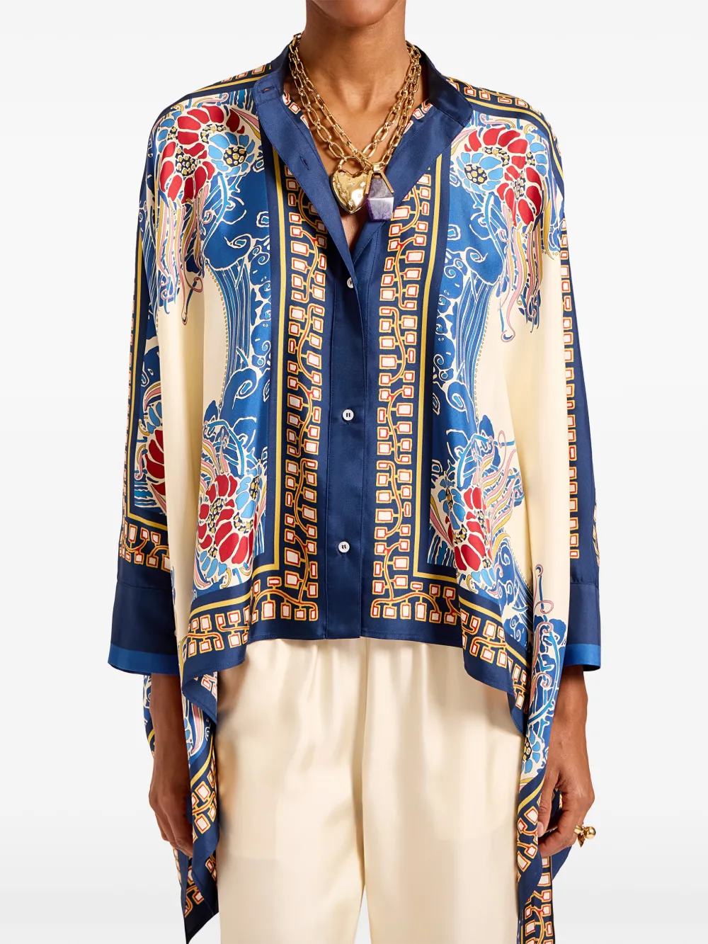 La Doublej Foulard Floral-print Shirt In Blue