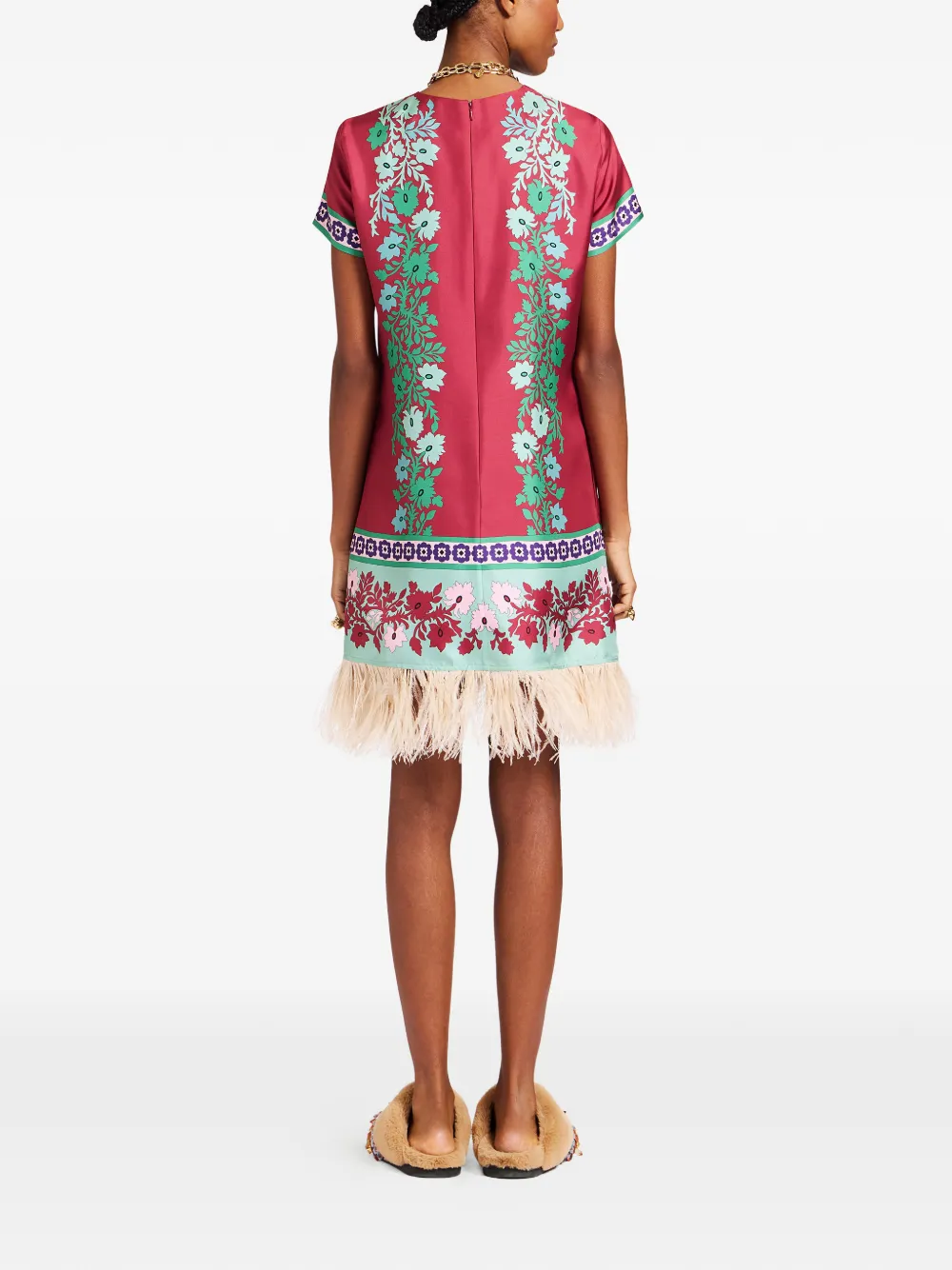  La Doublej Floral Fringed Swing Dress - Red 