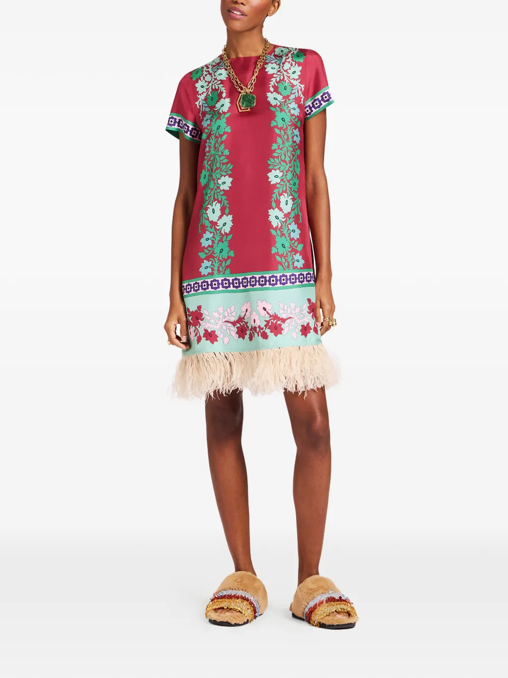 La DoubleJ floral fringed swing dress - Rood