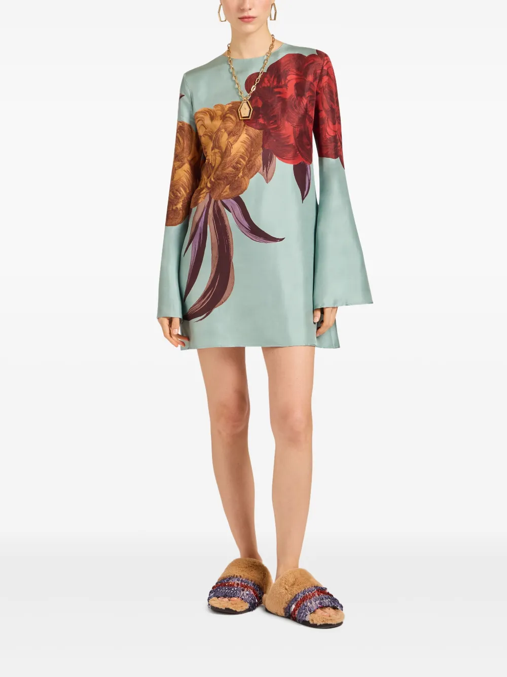 La Doublej Supremes Swing Floral-print Mini Dress In Blue