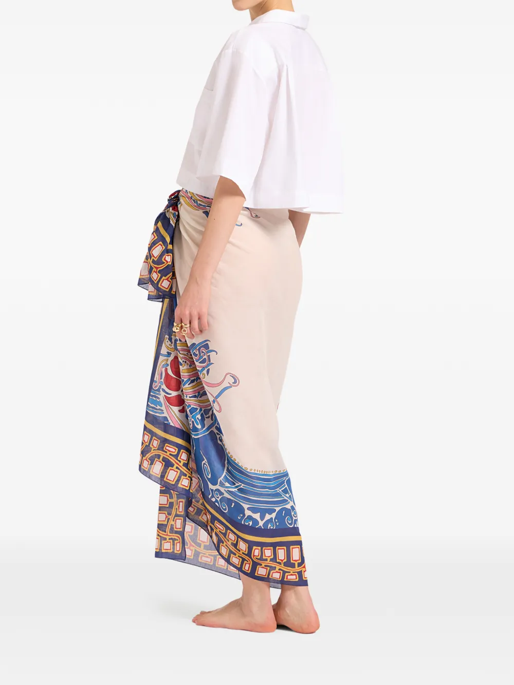 La Doublej Floral-print Pareo In Blue