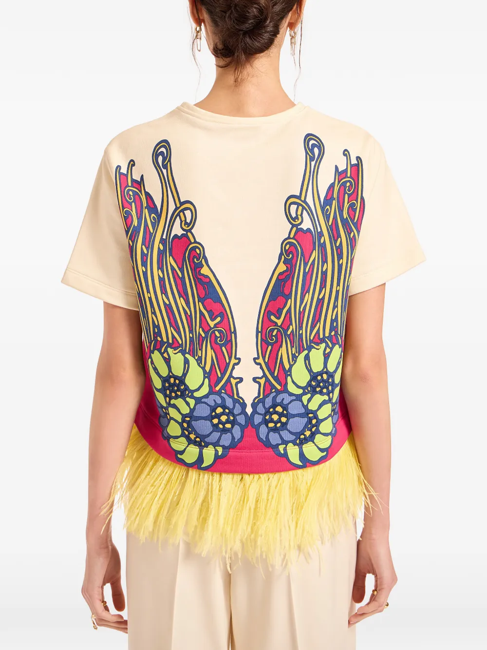  La Doublej La Scala Floral Feather T-shirt - Neutrals 