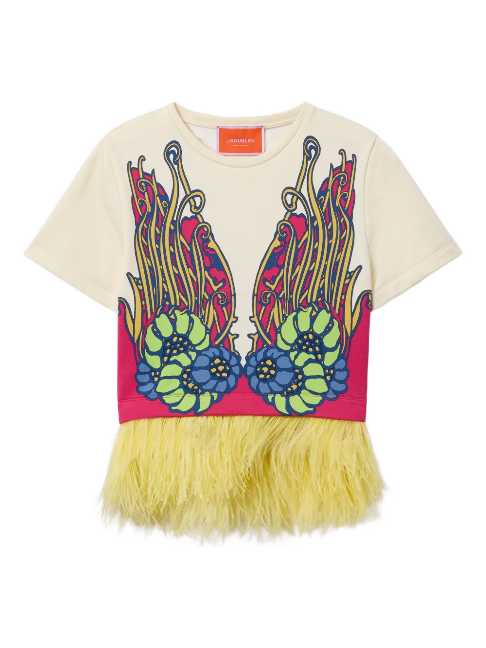 La DoubleJ La Scala floral feather T-shirt - Toni neutri