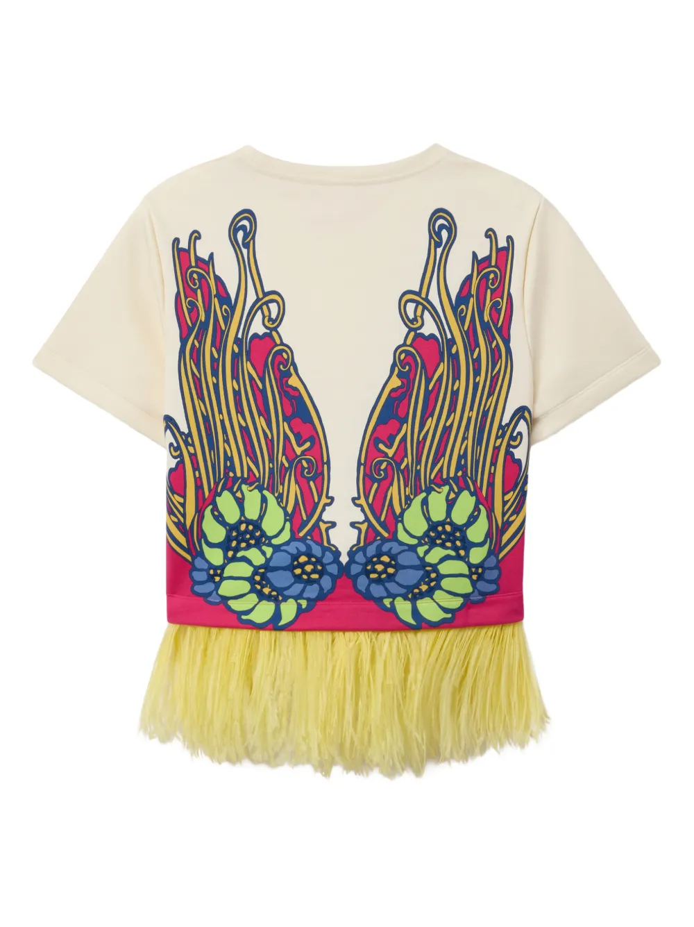 La DoubleJ La Scala T-shirt met bloemenprint en veren Beige