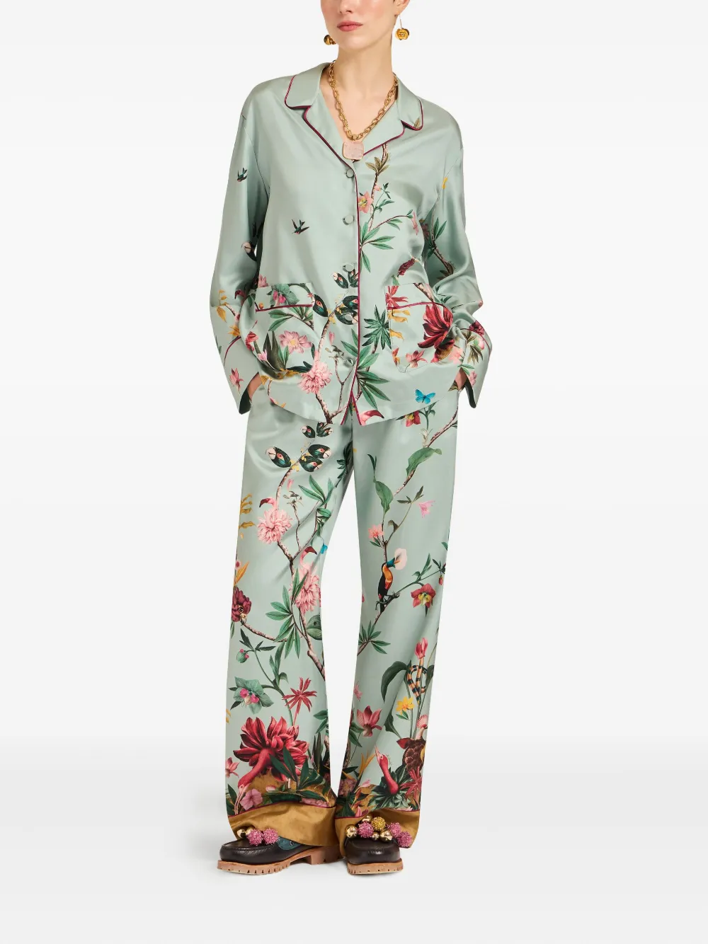 La Doublej Floral Panel Pyjama Shirt In Multi