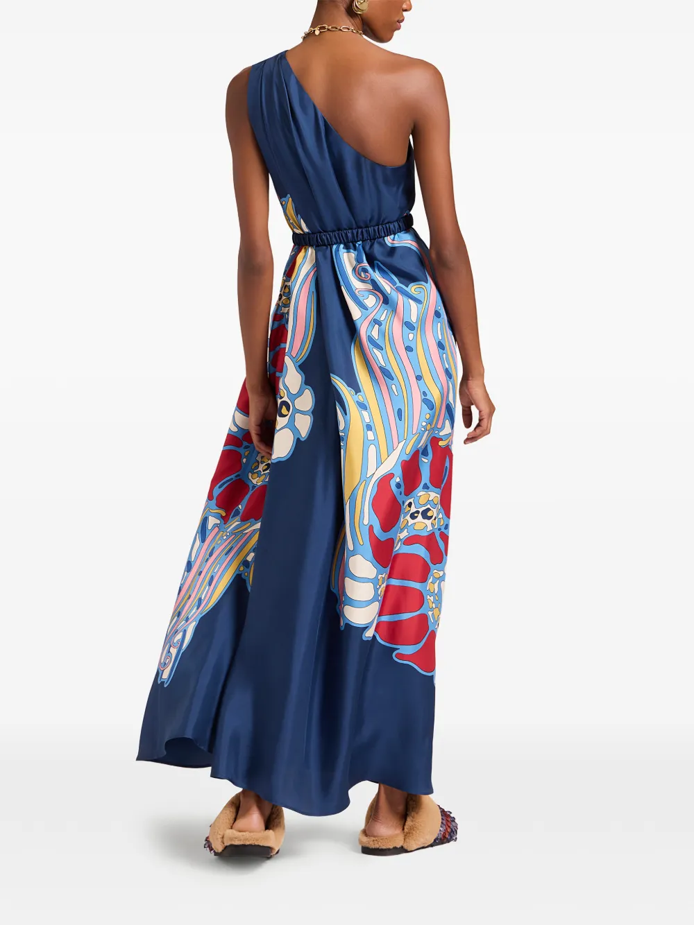 La Doublej Roy One-shoulder Print Maxi Dress In Blue