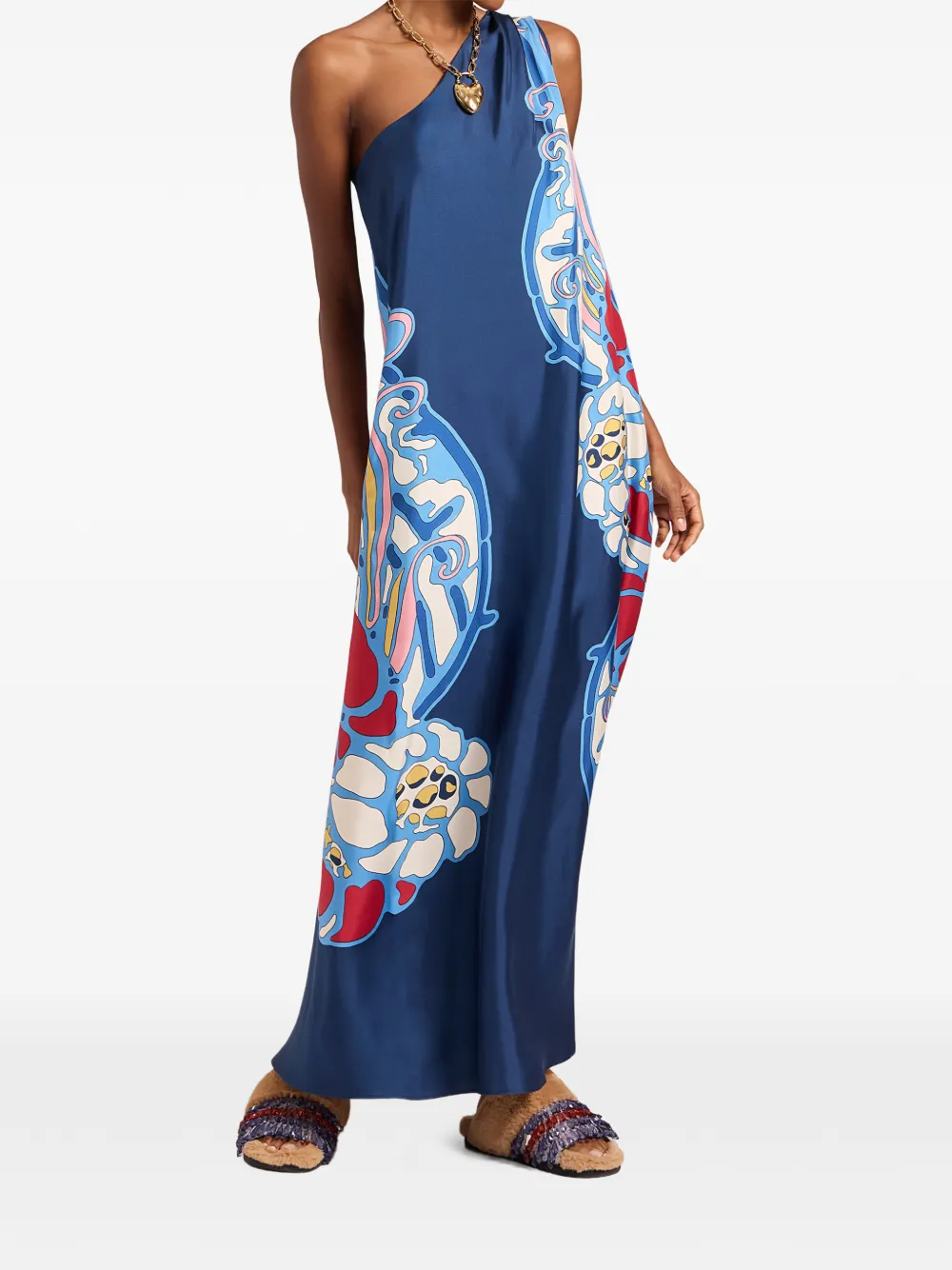 La DoubleJ Roy asymmetrische maxi-jurk met print - Blauw