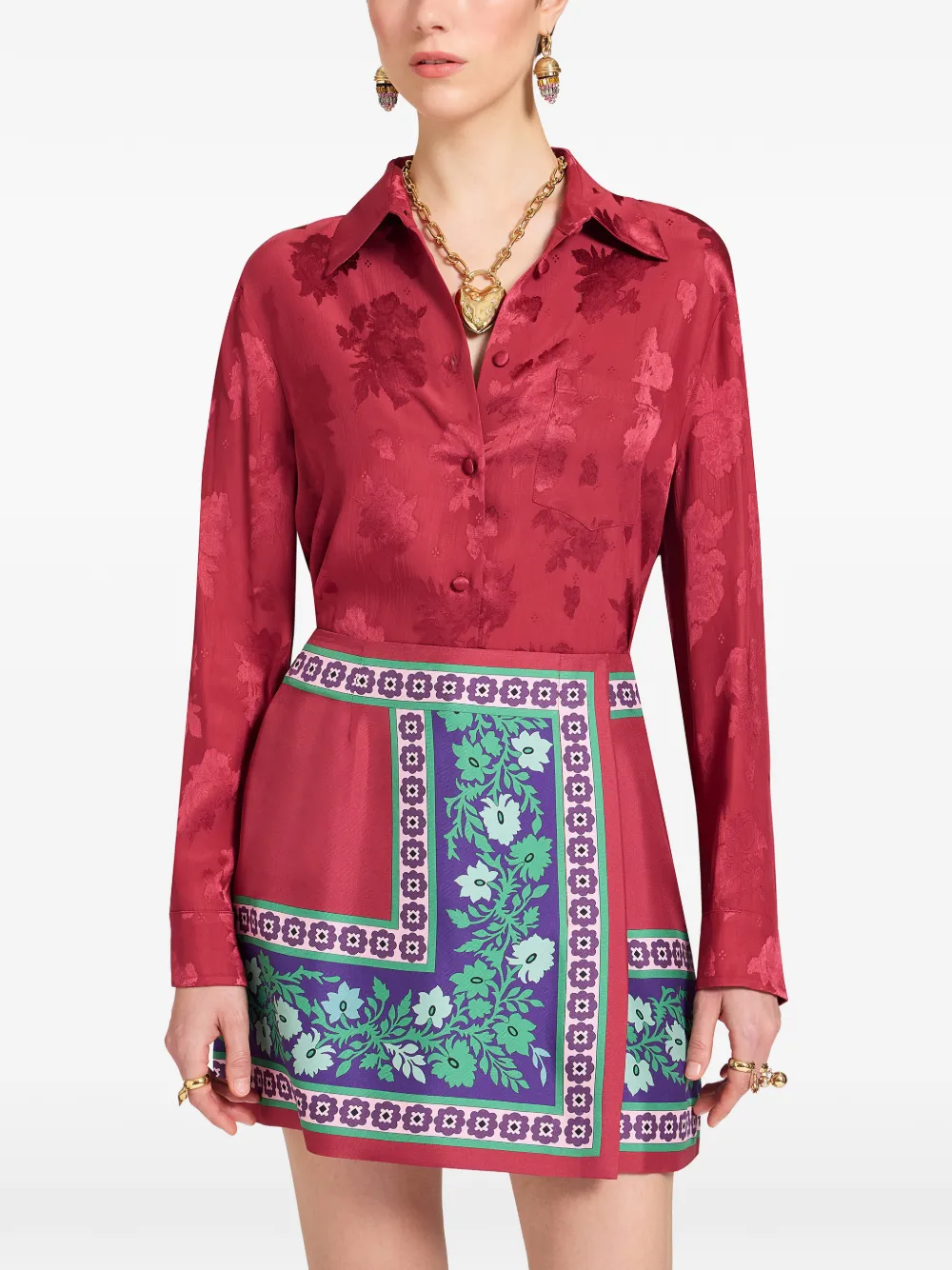  La Doublej Floral Pattern Shirt - Red 