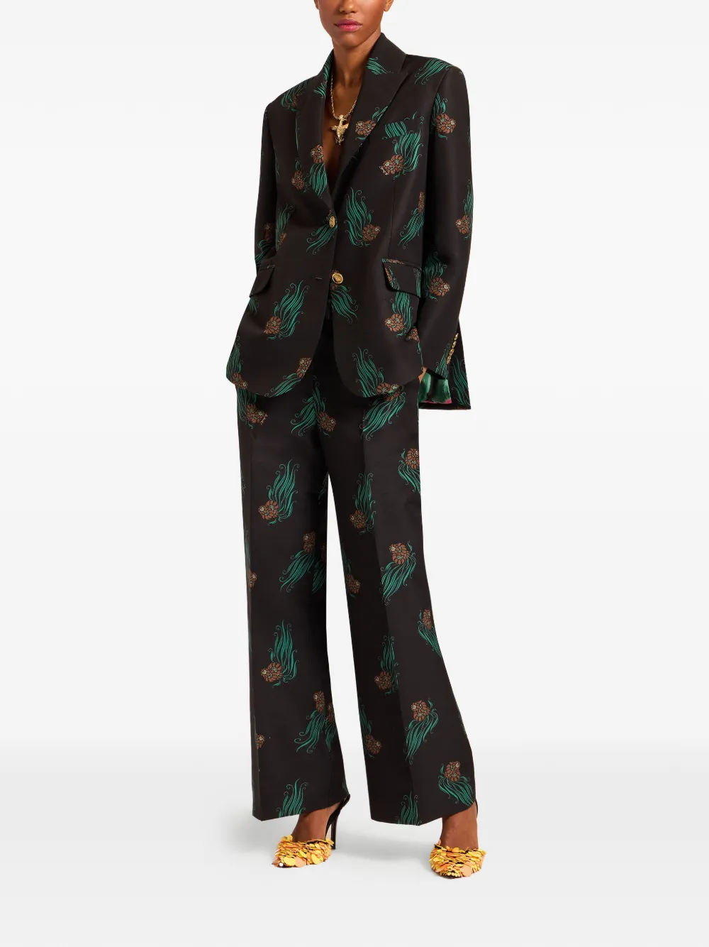 La Doublej Let Loose Floral-print Trousers In Black