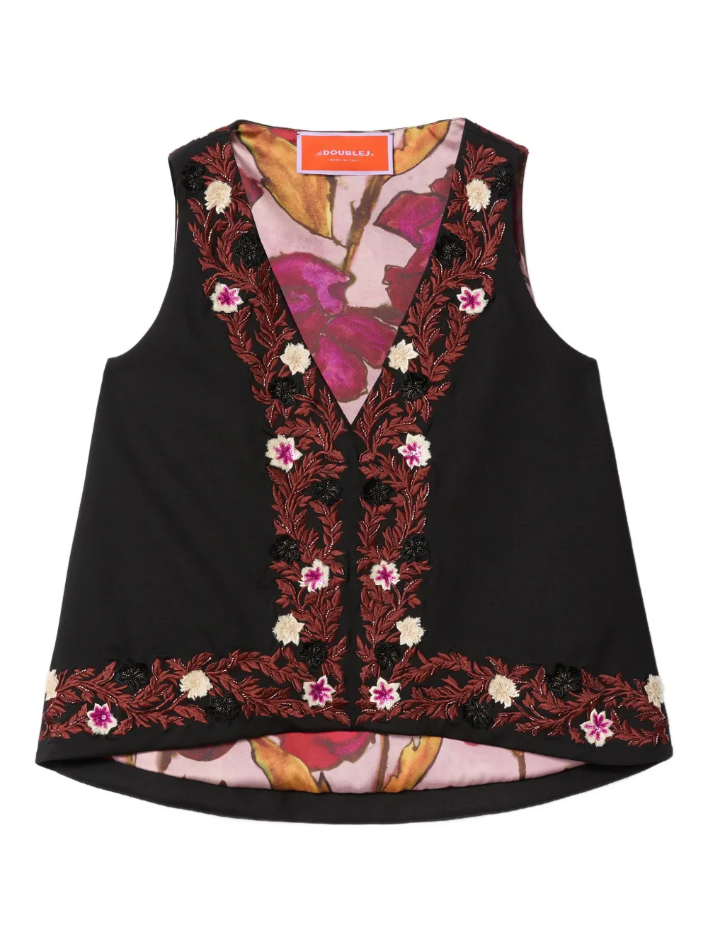 La Doublej Scala Floral V-neck Top In Black