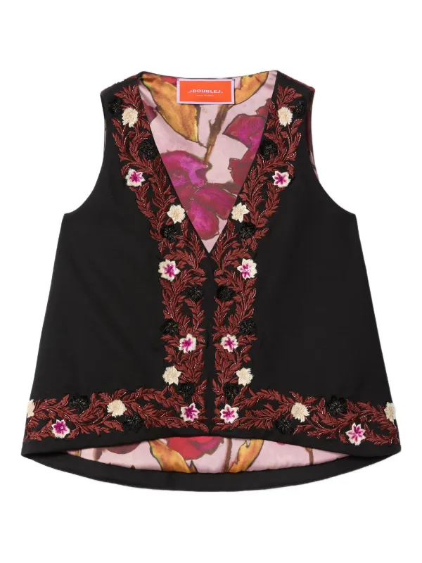 La DoubleJ Scala Floral V-neck Top in Black