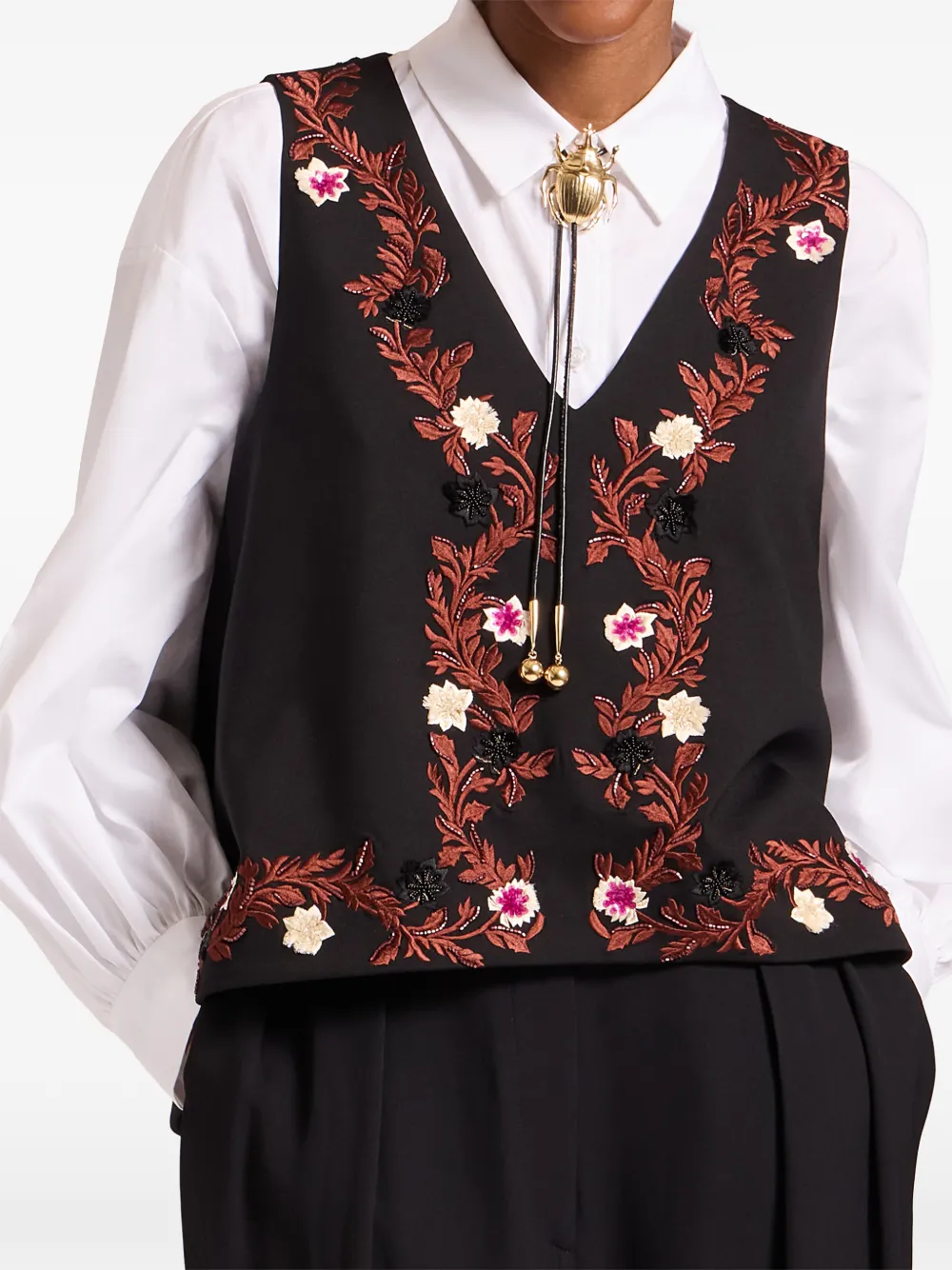 La Doublej Scala Floral V-neck Top In Black