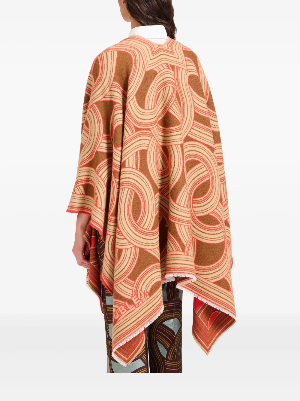 La Doublej Soul Fringed Patterned Poncho In Brown