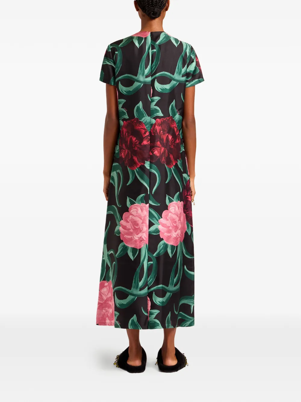 La Doublej Swing Floral Midi Dress In Black