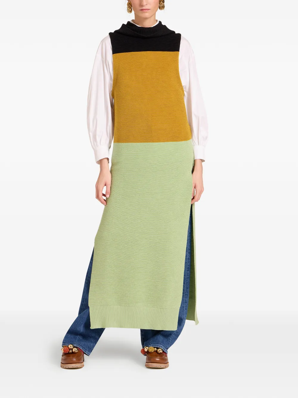 La DoubleJ Maxi-jurk met colourblocking en capuchon Groen
