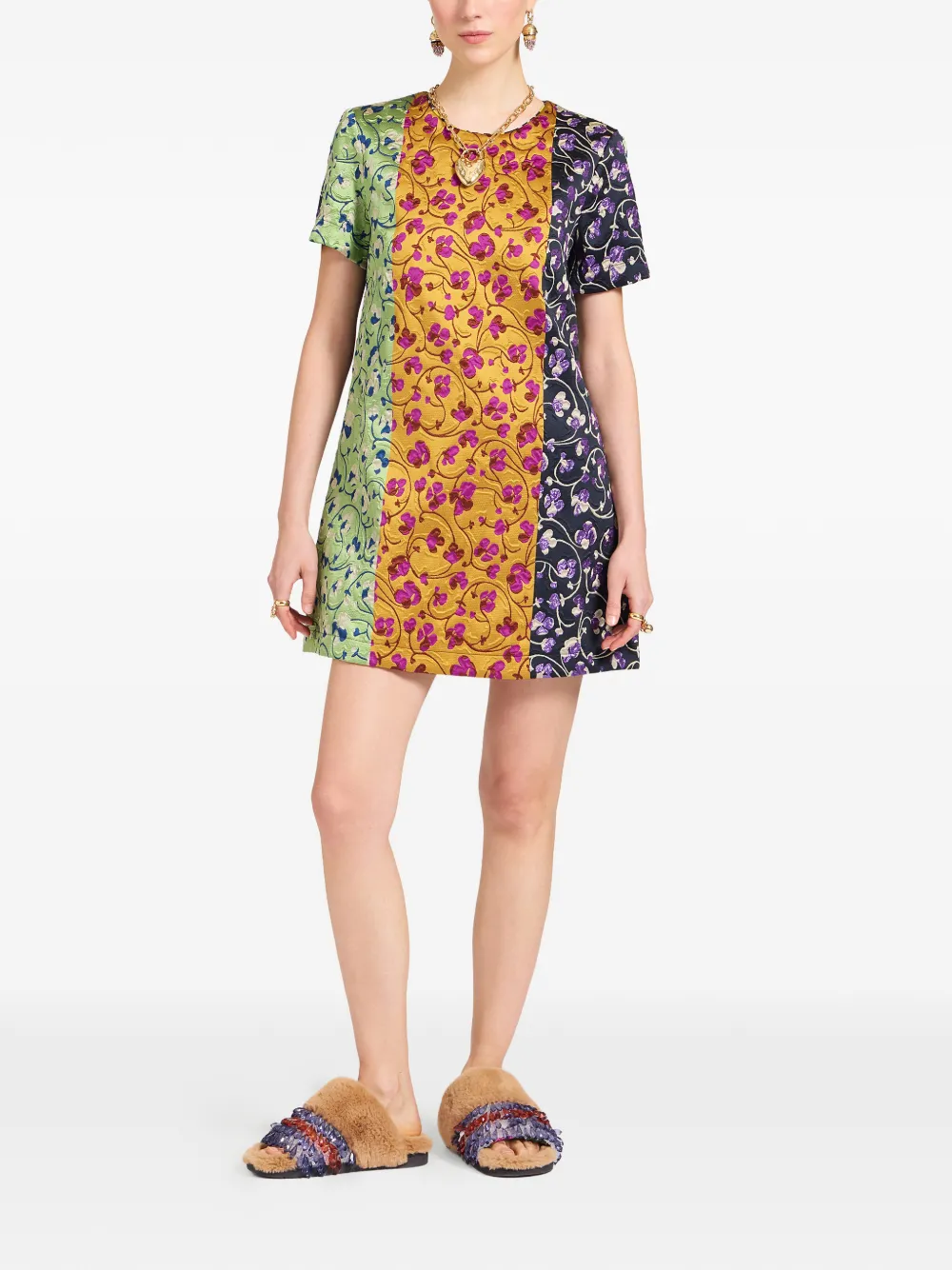 La DoubleJ Swing mini-jurk met bloemenprint Groen