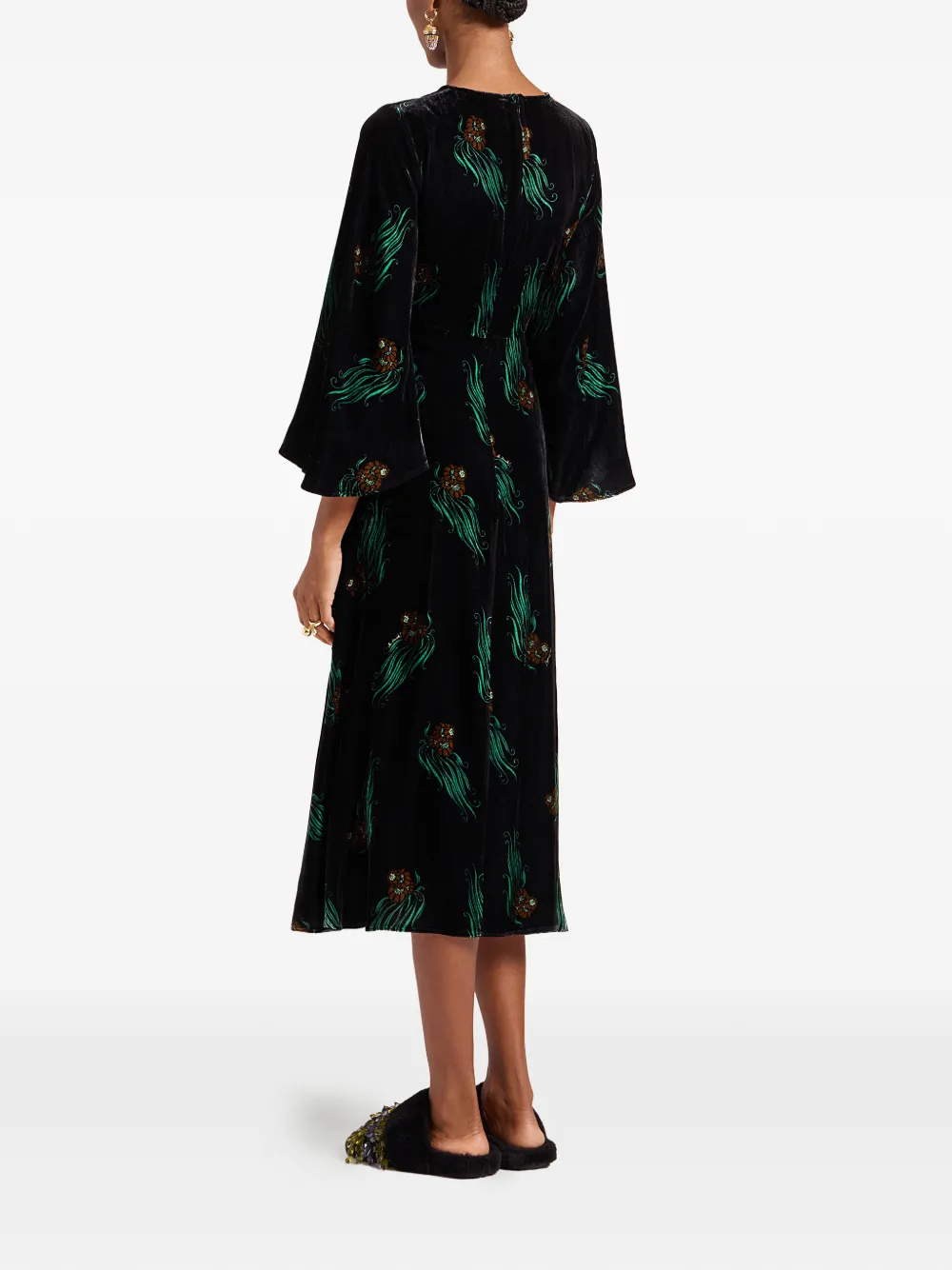 La Doublej Sorella Printed Midi Dress In Black