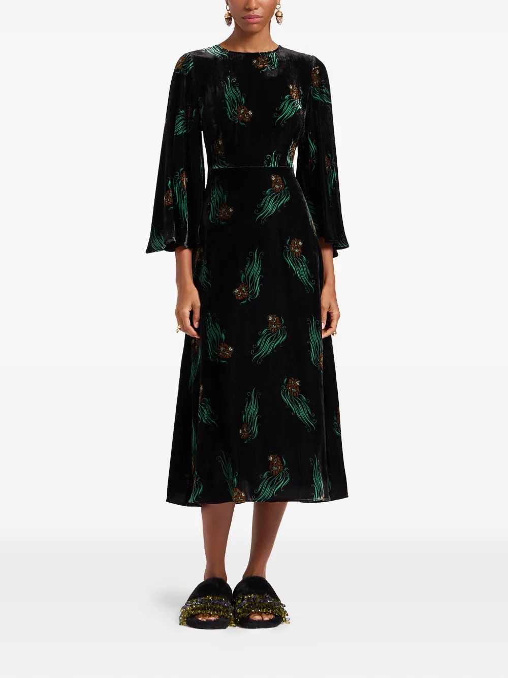 La Doublej Sorella Printed Midi Dress In Black