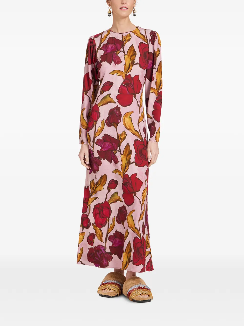 La DoubleJ Maxi-jurk met bloemenprint en lange mouwen Roze