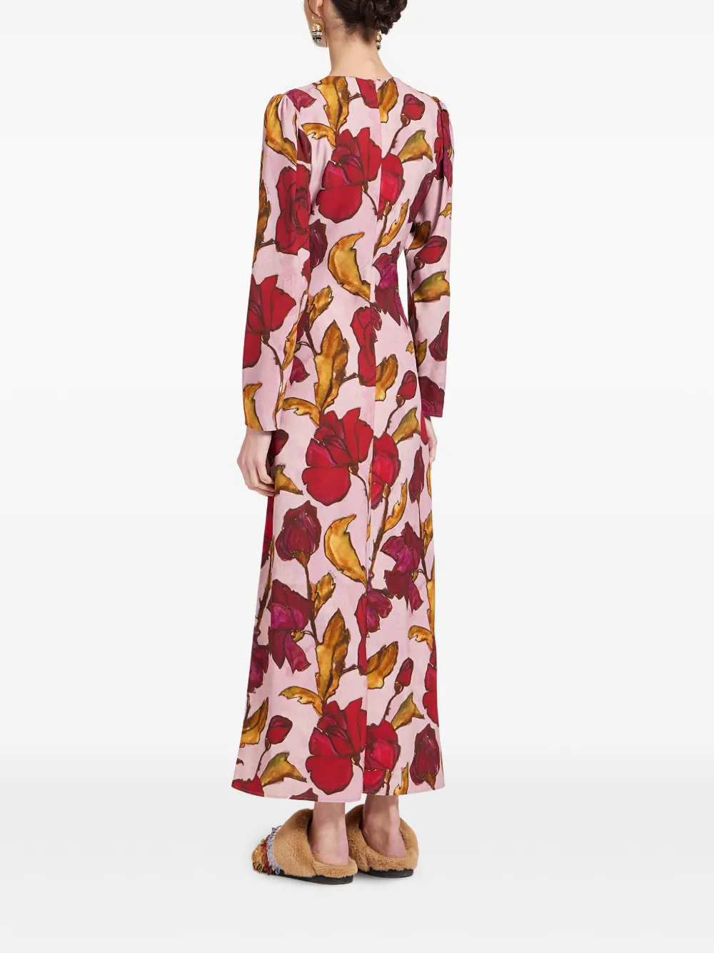 La DoubleJ Maxi-jurk met bloemenprint en lange mouwen Roze