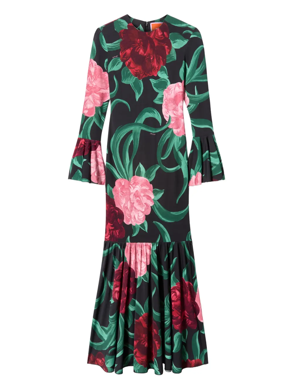 La Doublej Alba Floral Ruffled Midi Dress In Multi