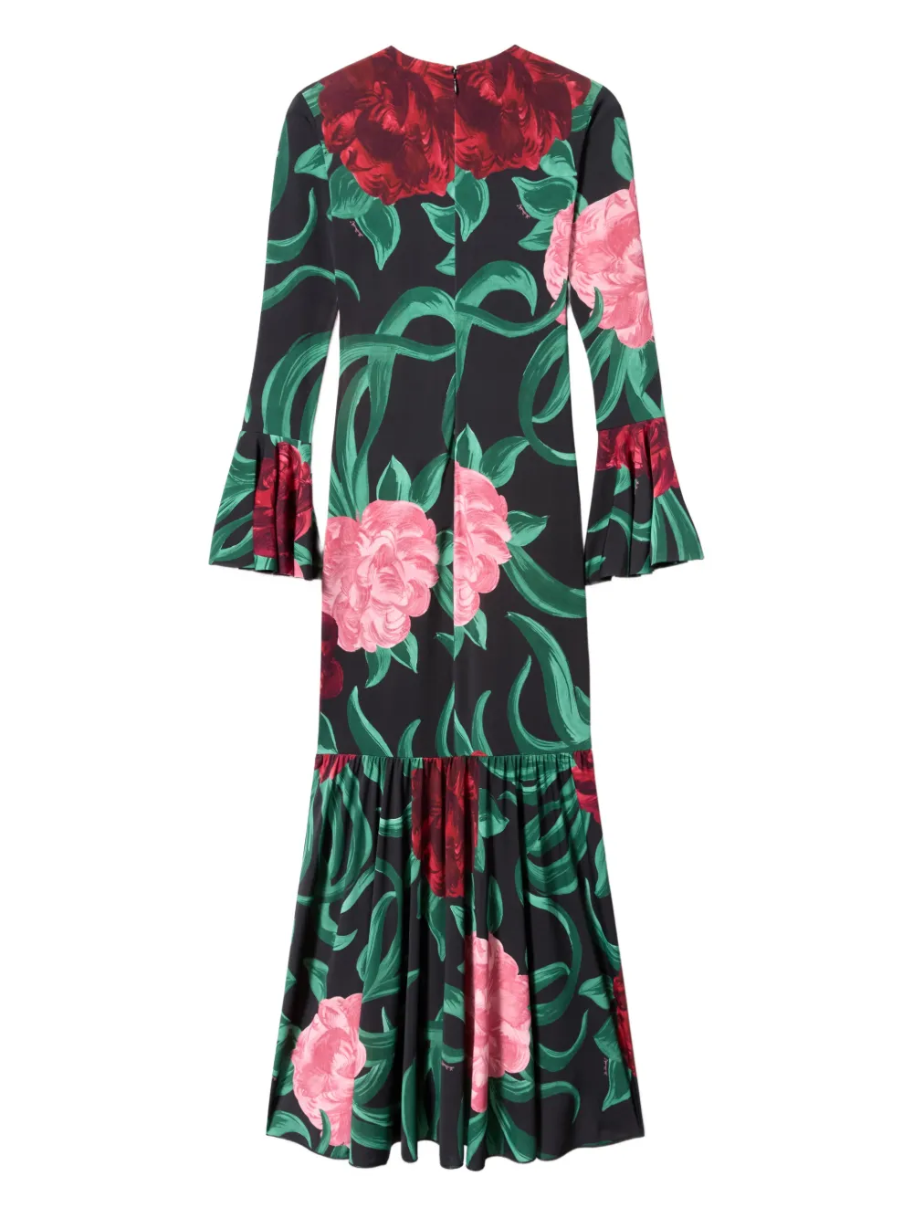 La Doublej Alba Floral Ruffled Midi Dress In Multi