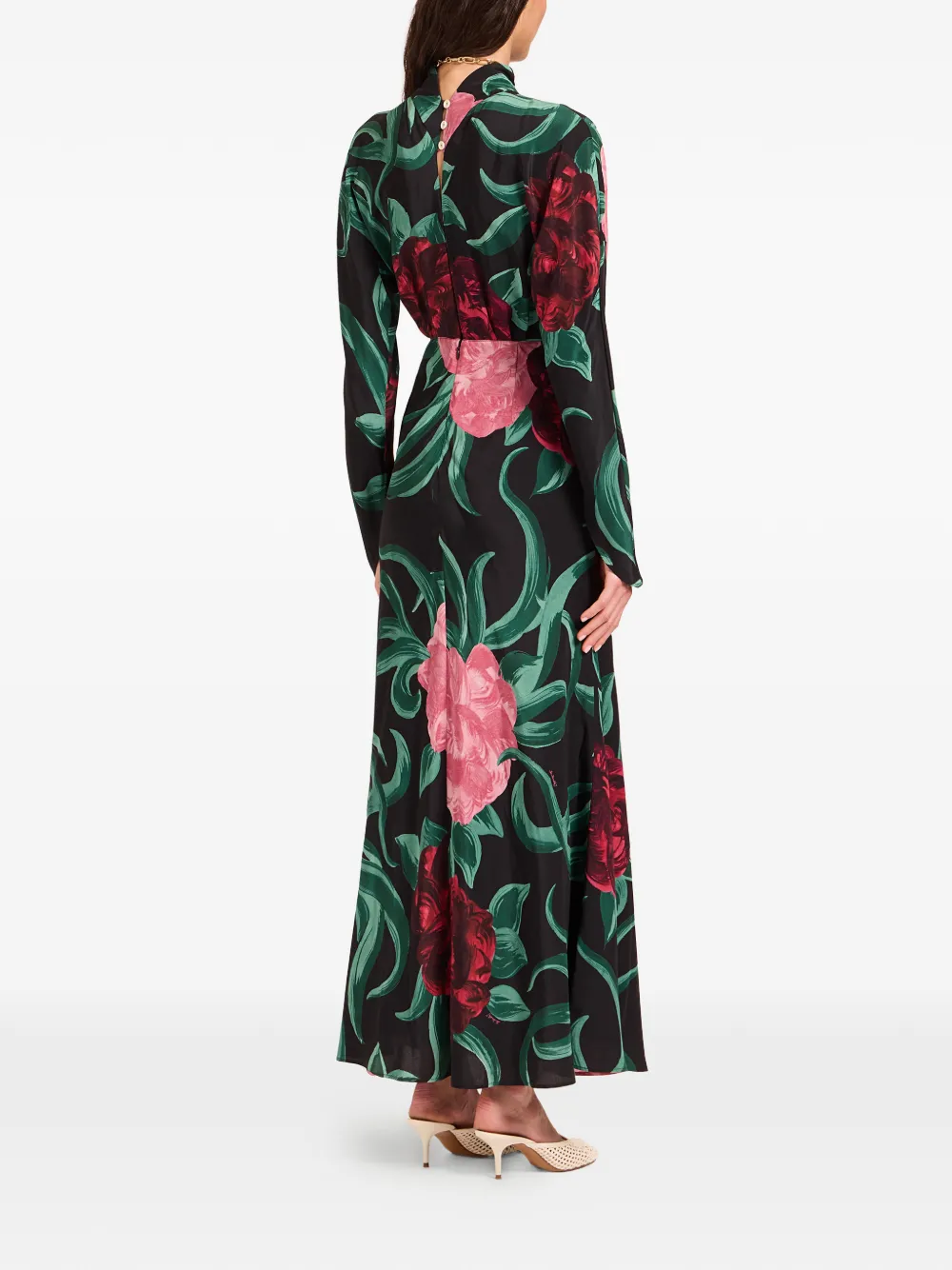 La Doublej Alba Floral Ruffled Midi Dress In Multi