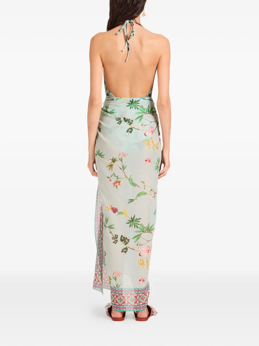 La Doublej Floral-print Border Pareo In Blue