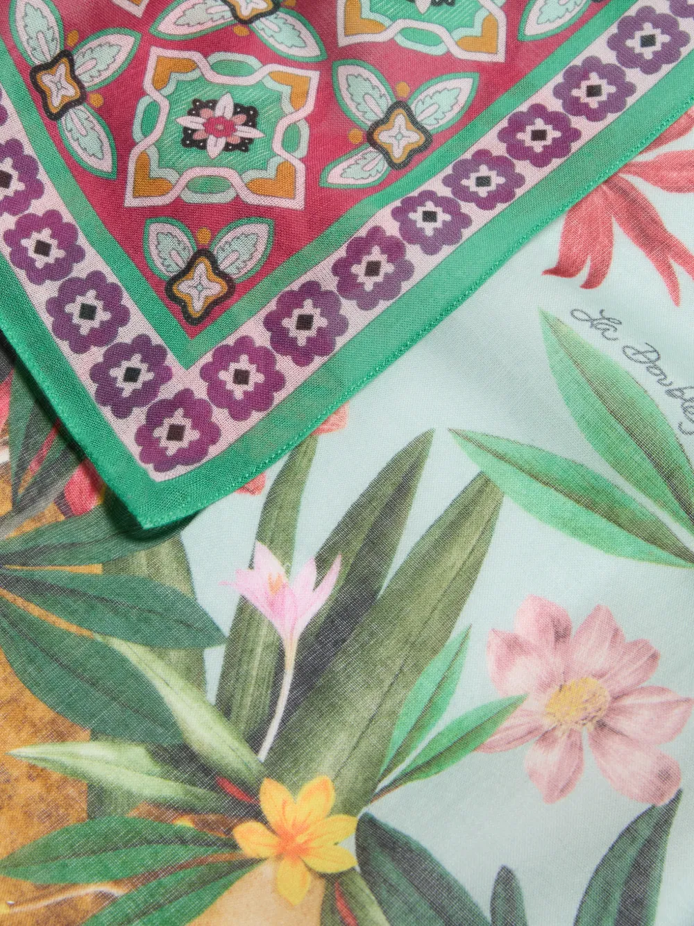 La Doublej Floral-print Border Pareo In Blue