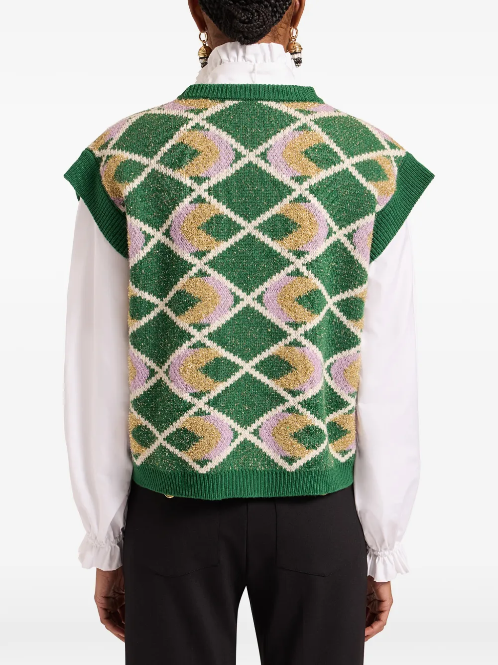La Doublej Half-light Argyle Top In Green