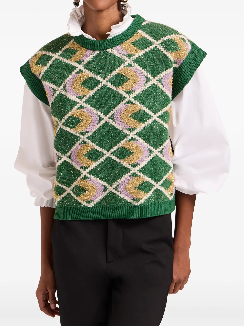 La Doublej Half-light Argyle Top In Green
