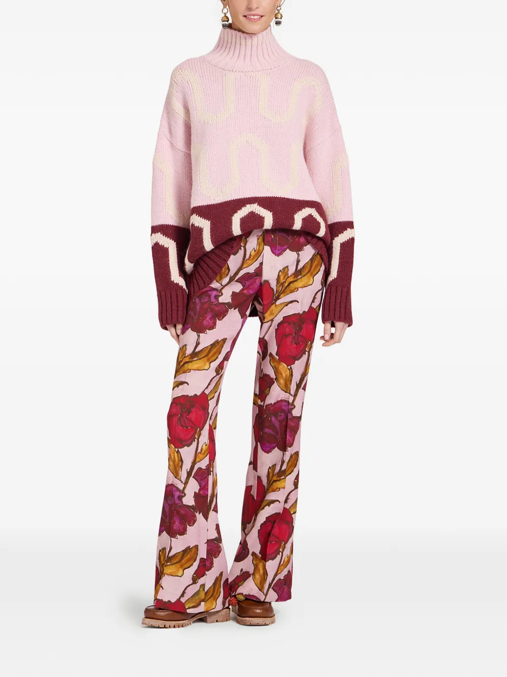  La Doublej Patterned Turtleneck Sweater - Pink 